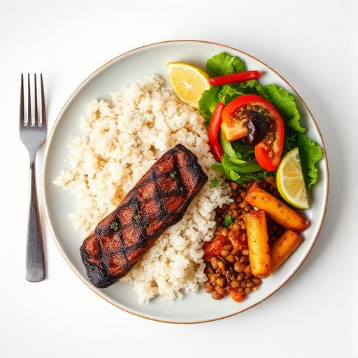 Prato executivo com carne, arroz e salada